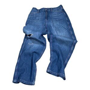 Free People Jeans Womens M Blue High Rise Trashed Knee Utility Pants Grunge Y2K